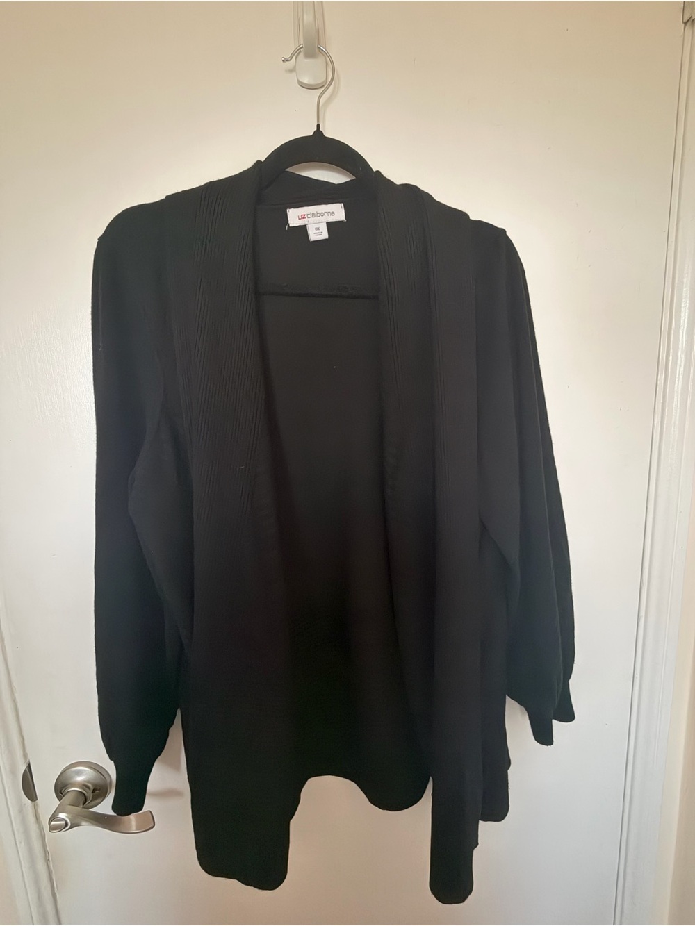 Liz Claiborne Black Open Cardigan with Ribbed Shawl Collar